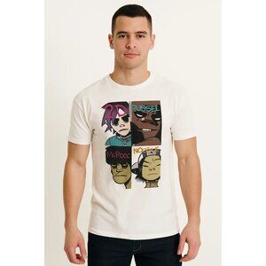 Gorillaz Band Graphic Tee White 2-D Russell Murdoc Noodle Design Large